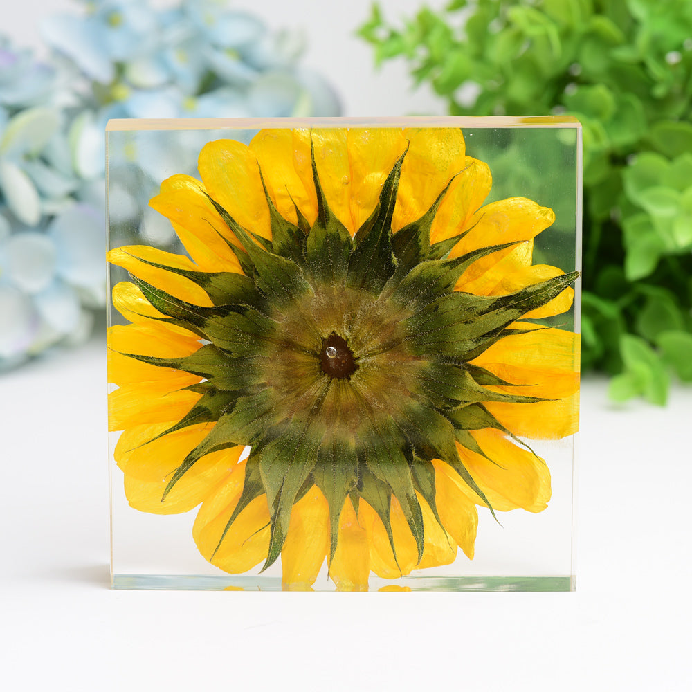 4.6" Square Resin with Sun Flower Free Form for Home Decor Bulk WholesaleBest Crystal Wholesalers