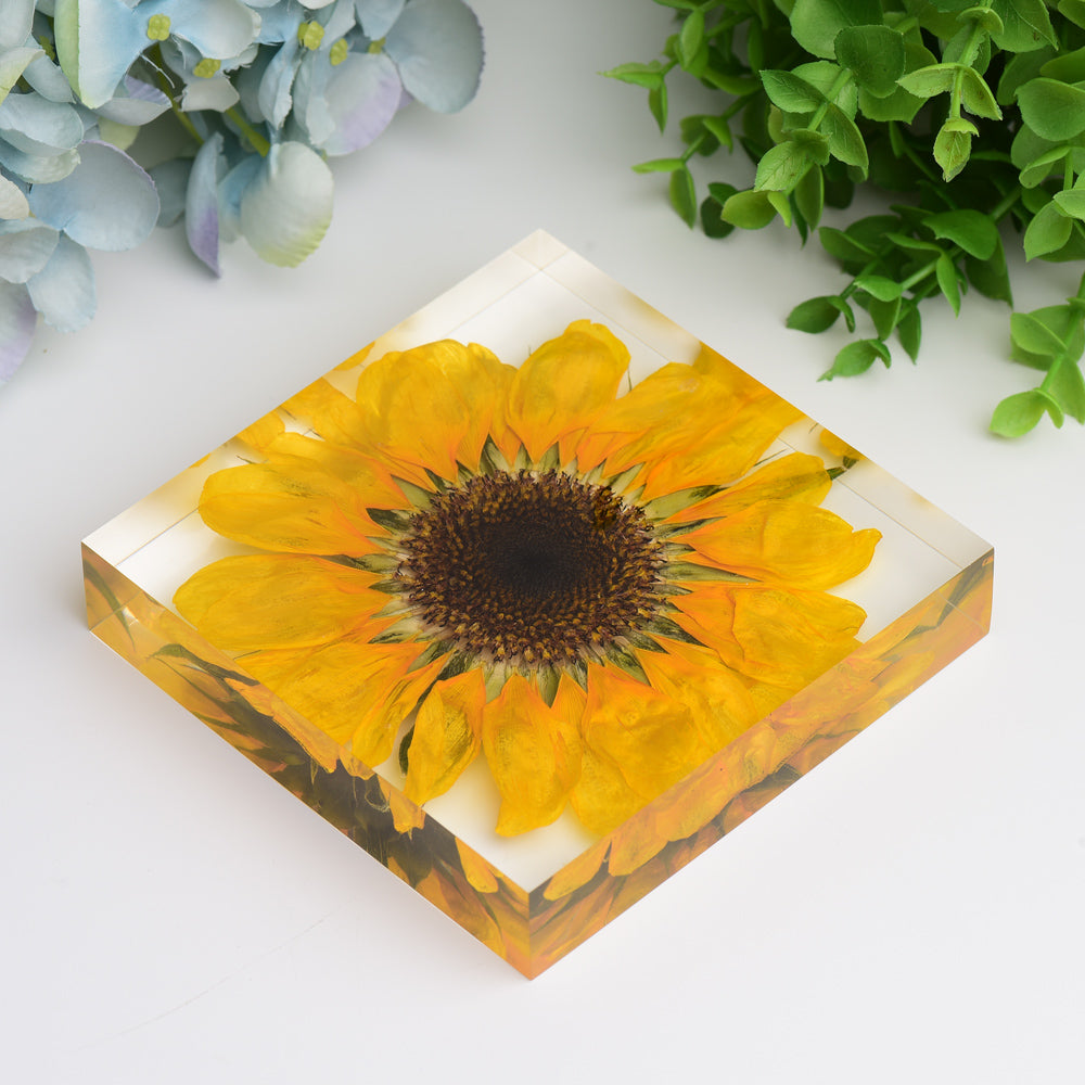 4.6" Square Resin with Sun Flower Free Form for Home Decor Bulk WholesaleBest Crystal Wholesalers