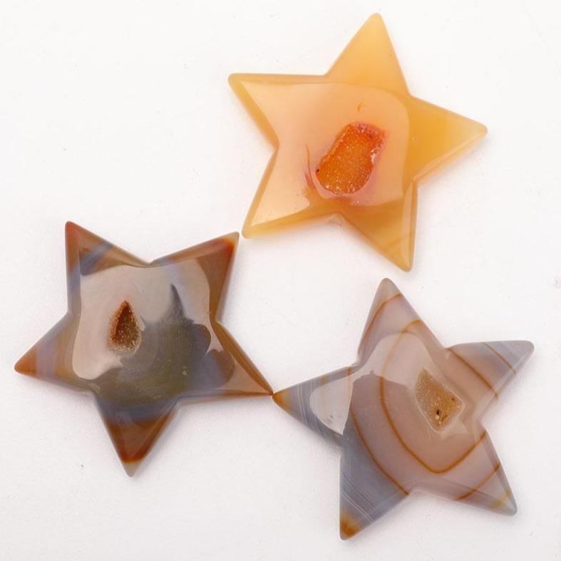 Set of 3 Druzy Agate Star Carvings Best Crystal Wholesalers