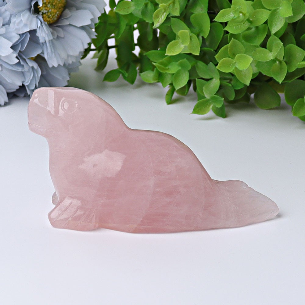 3.8" Rose Quartz Seal Crystal Carvings Animal Bulk Best Crystal Wholesalers