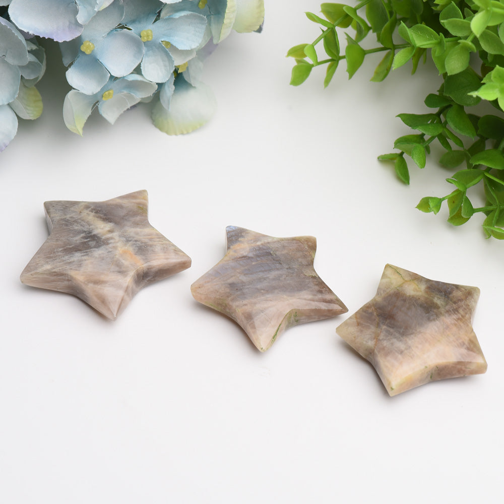 2.2" Peach Moon Stone Star Crystal Carving Bulk WholesaleBest Crystal Wholesalers