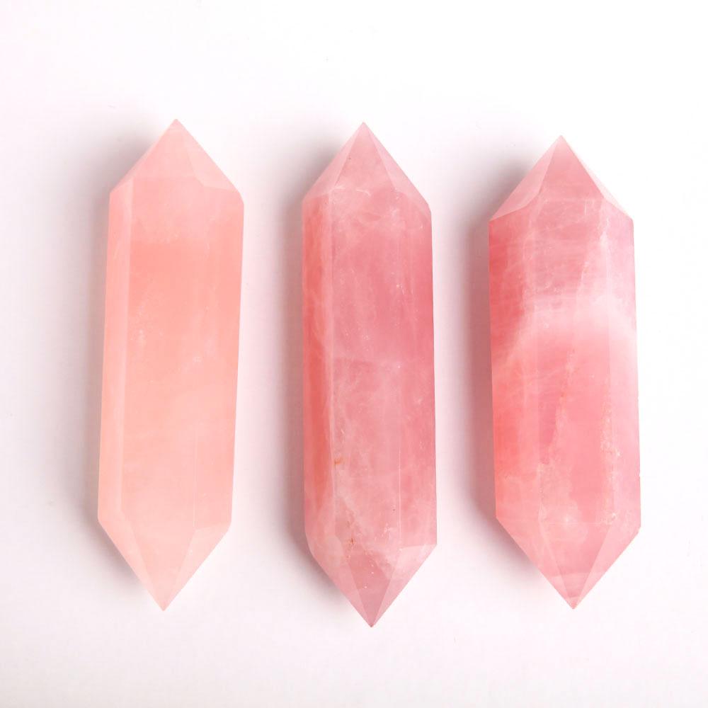 Set of 3 Rose Quartz Double Terminated Towers Points Bulk Best Crystal Wholesalers