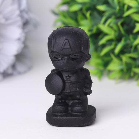 Black Obsidian American Captain Crystal Carvings Cartoon Bulk Best Crystal Wholesalers