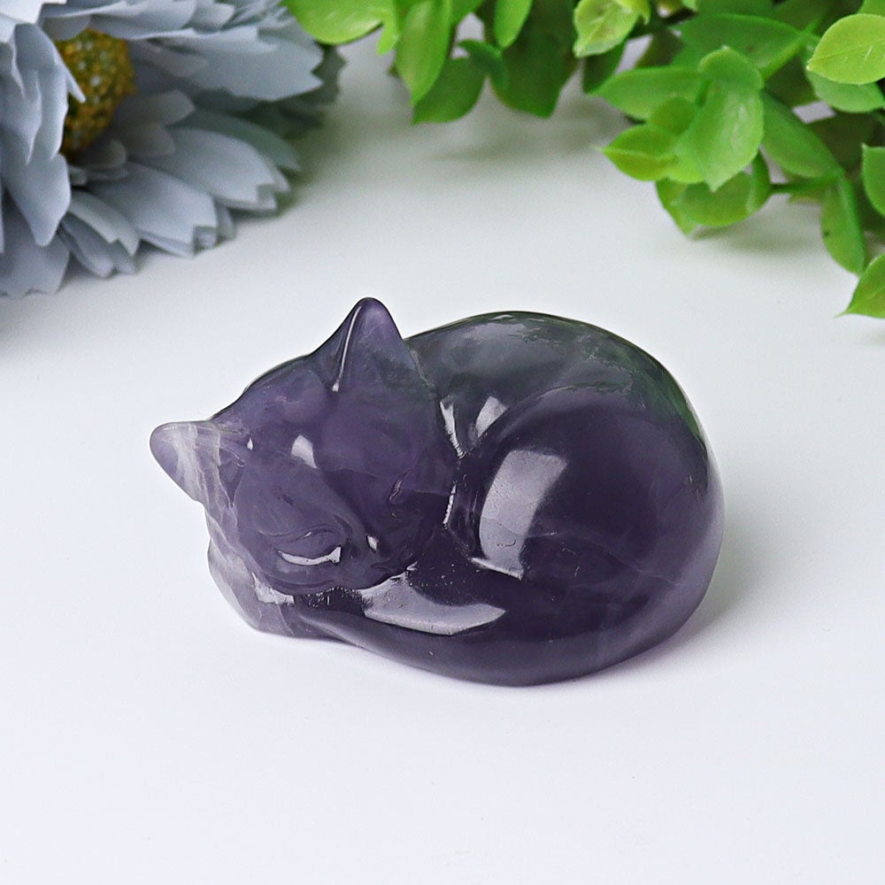 2" Fluorite Sleeping Cat Crystal Carvings Animal Bulk Best Crystal Wholesalers