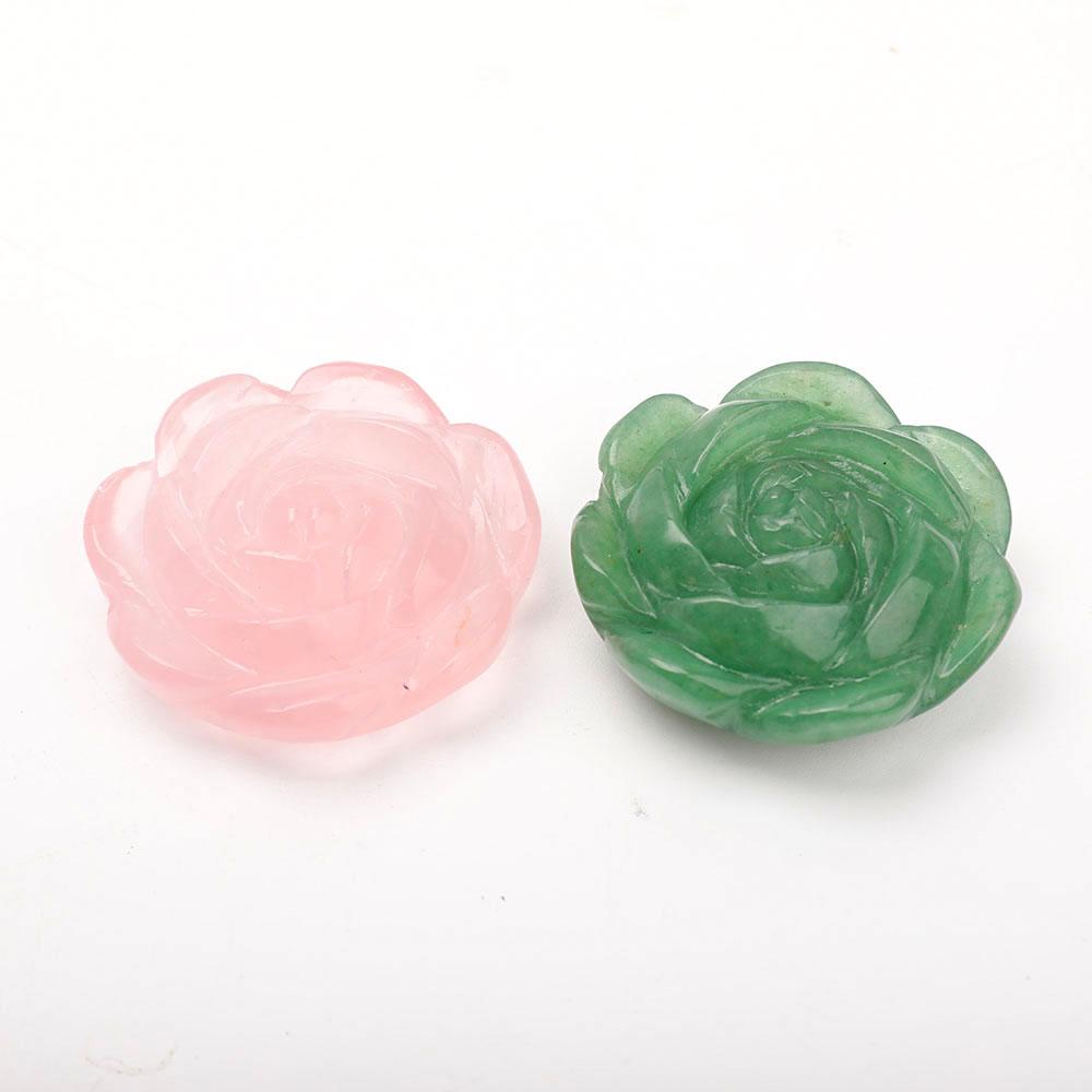 Set of 2 Aventurine Rose Quartz Flower Carvings Plants Bulk Best Crystal Wholesalers