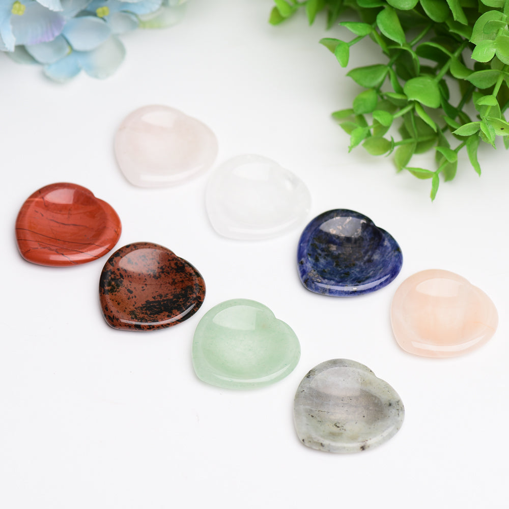 1.5" Mixed Crystal Heart Shape Worry Stone Bulk Best Crystal Wholesalers Kiwi Jasper Sodalite Kambaba Unakite Clear Quartz Peach Aventurine Howlite Jade Rose Quartz Dragon Blood Stone Blood Stone Black Obsidian Mahogany Green Aventurine Larvikite Labra