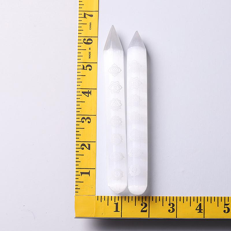 6" White Selenite Wands with Laser Engraved Chakra Pattern Bulk Best Crystal Wholesalers