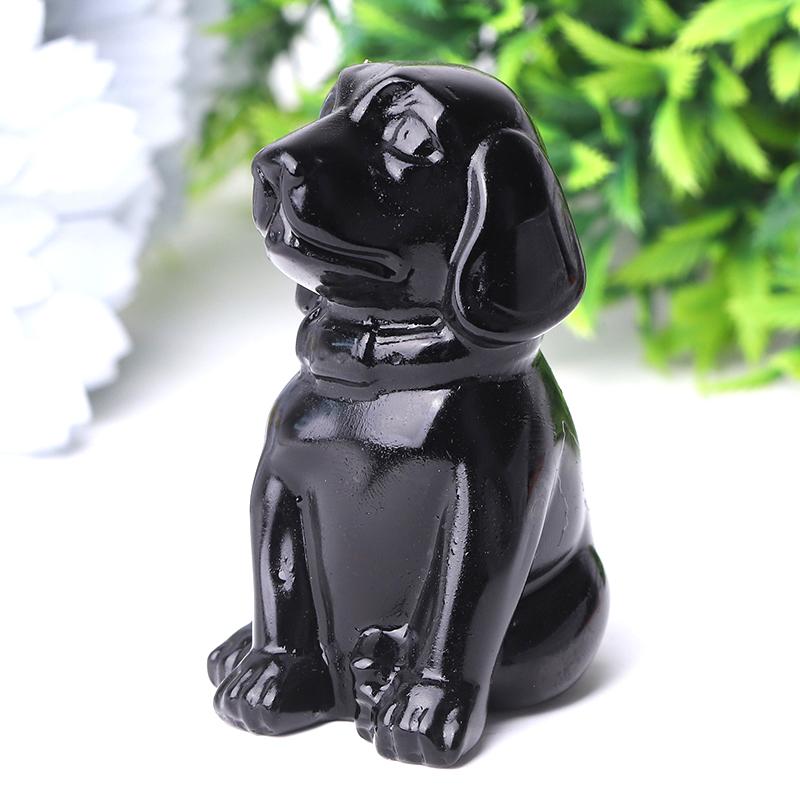 2.7" Black Obsidian Dog Crystal Carvings Animal Bulk Best Crystal Wholesalers