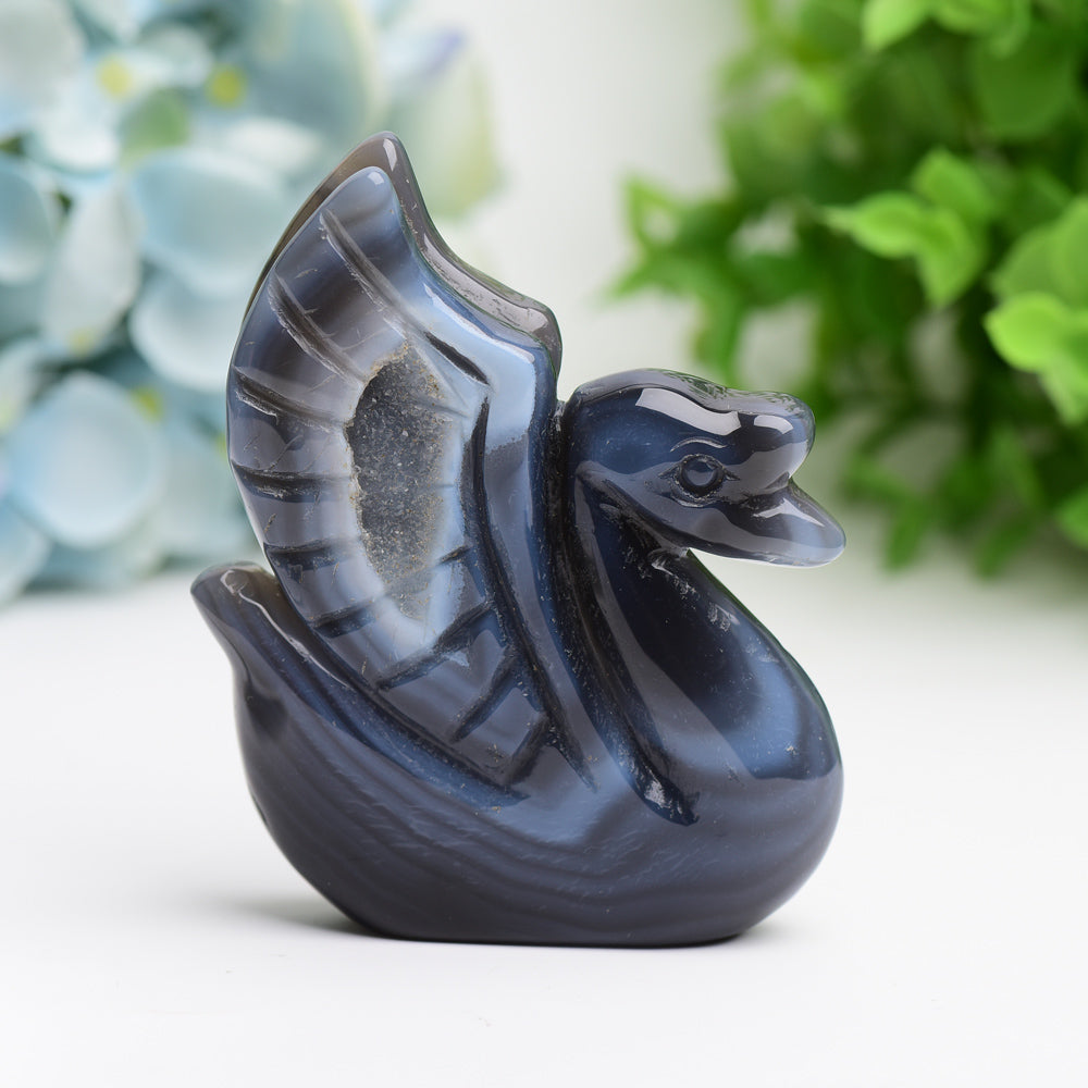 3.0" Druzy Agate Swan Animal Crystal Carving Bulk Best Crystal Wholesalers