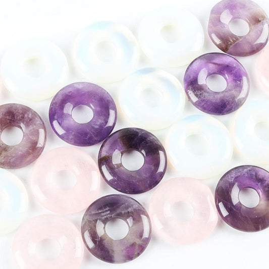 Amethyst Natural Multi Color Circle Crystal Donut Pendant DIY Jewelry