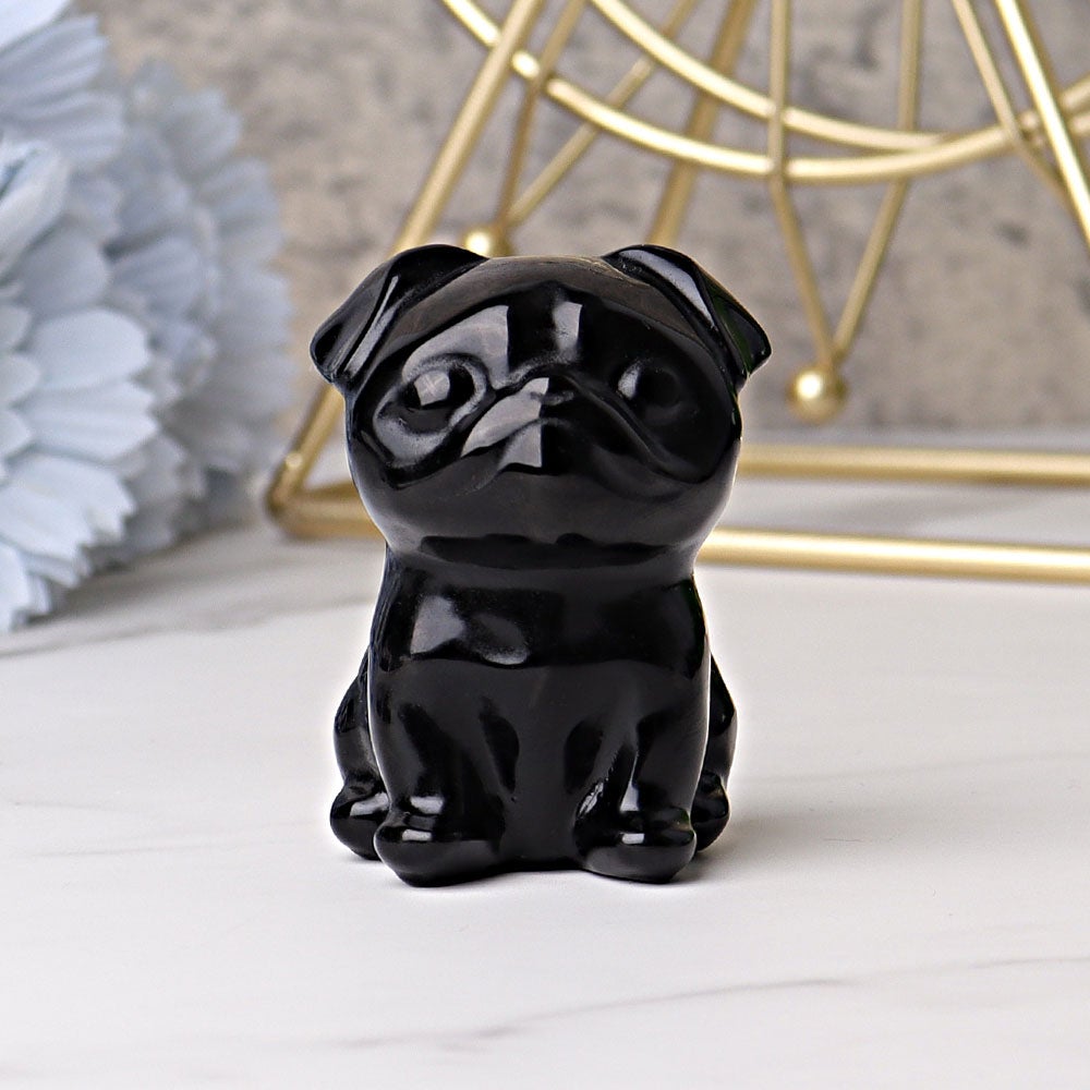 2.3" Black Obsidian Pug Dog Crystal Carvings Animal Cartoon Bulk Best Crystal Wholesalers