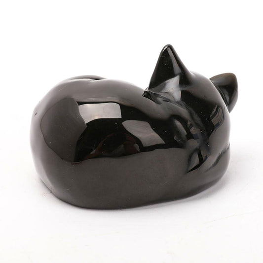 Black Obsidian Sleeping Cat Carvings Animal Bulk Best Crystal Wholesalers