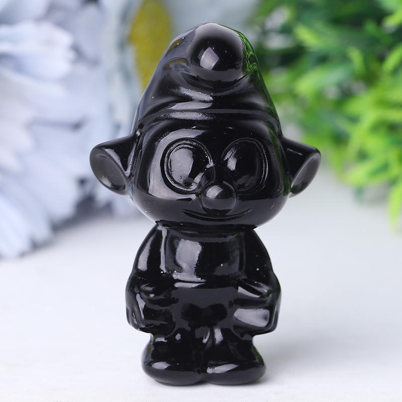 2.5" Black Obsidian Smurfs Crystal Carvings Cartoon Bulk Best Crystal Wholesalers