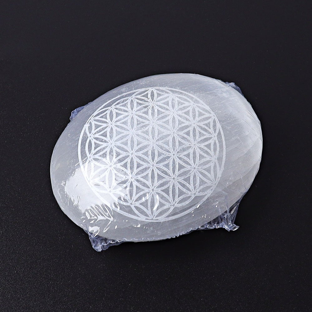 2.4" Selenite Palm Stone with Printing Best Crystal Wholesalers