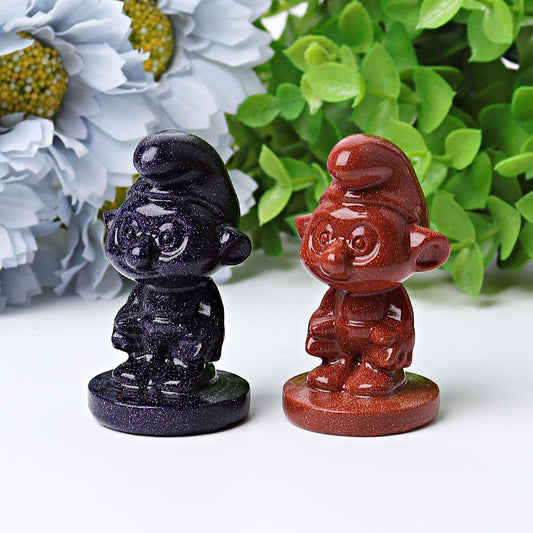 2.1" Blue Golden Sandstone Smurfs Crystal Carvings Cartoon Bulk Best Crystal Wholesalers