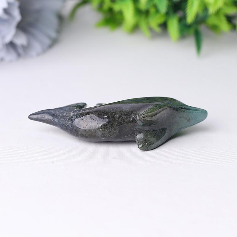 2.5" Moss Agate Dolphin Crystal Carvings Animal Bulk Best Crystal Wholesalers