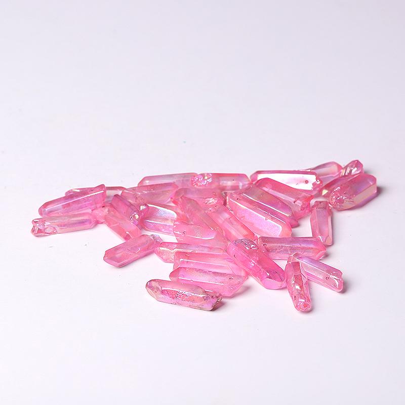 Drilled Pink Aura Quartz Crystal Points Raw Rough Clear Rock Quartz Sticks