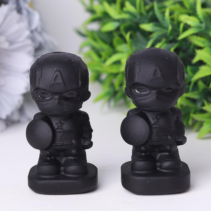 Black Obsidian American Captain Crystal Carvings Cartoon Bulk Best Crystal Wholesalers