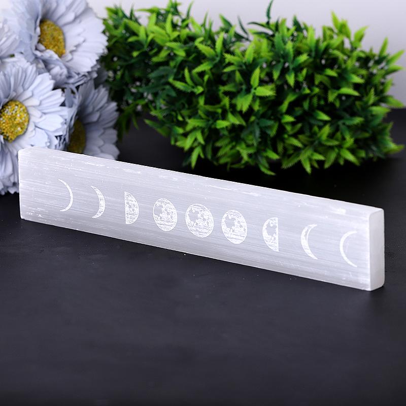 9" Selenite Stick Wand with Laser Engraved Moon Pattern Bulk Best Crystal Wholesalers