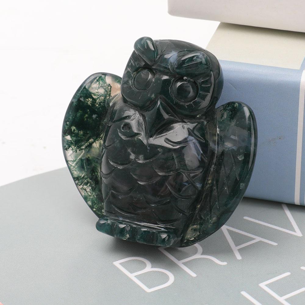 2" Moss Agate Owl Carvings Animal Bulk Best Crystal Wholesalers