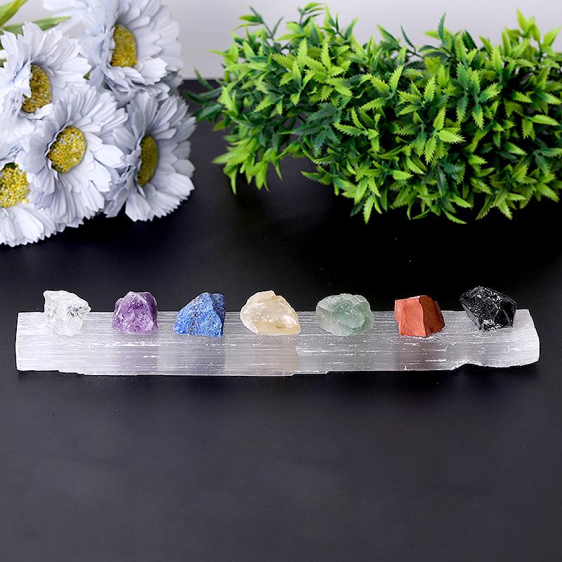 9" Chakra Selenite Stick with Crystal Raw Stone Bulk Best Crystal Wholesalers