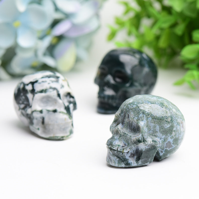 2.0" Moss Agate Crystal Carvings Skull Bulk Crystal wholesale suppliers