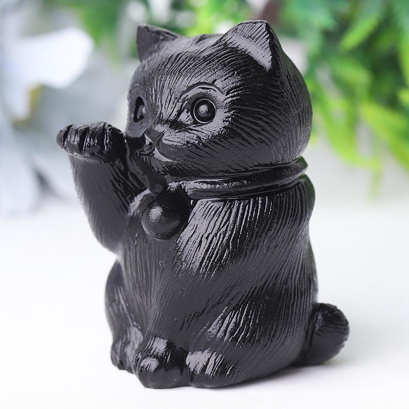 2" Black Obsidian Cute Cat Crystal Carvings  for Halloween Animal Bulk Best Crystal Wholesalers