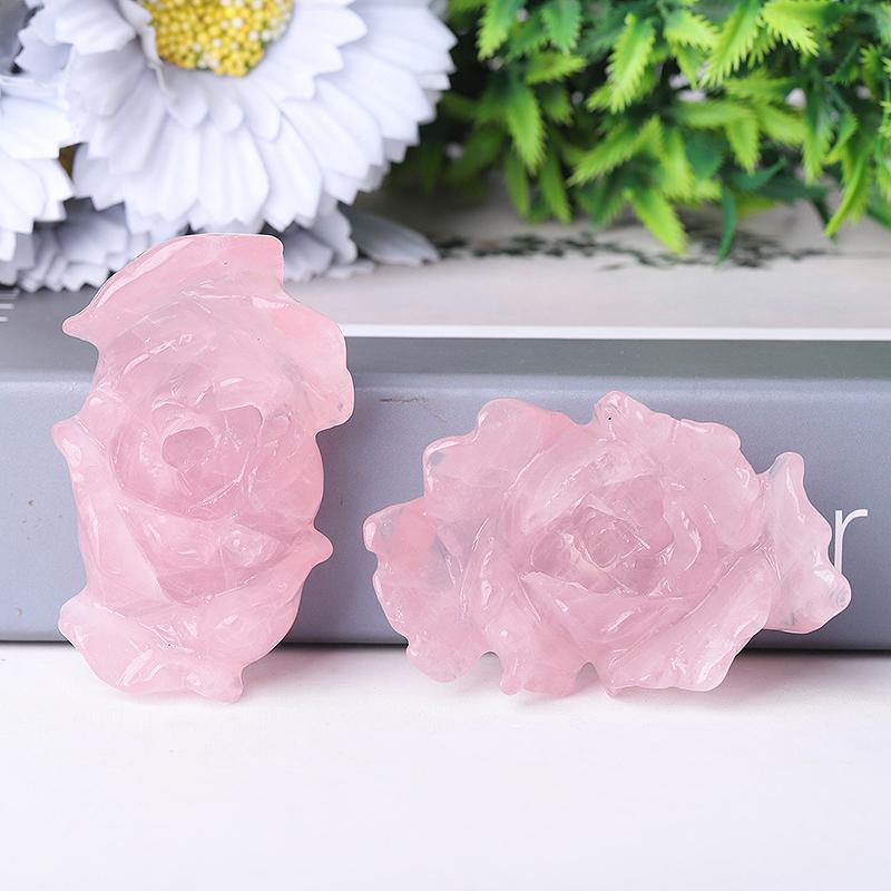 3" Rose Quartz Peony Crystal Carvings Best Crystal Wholesalers