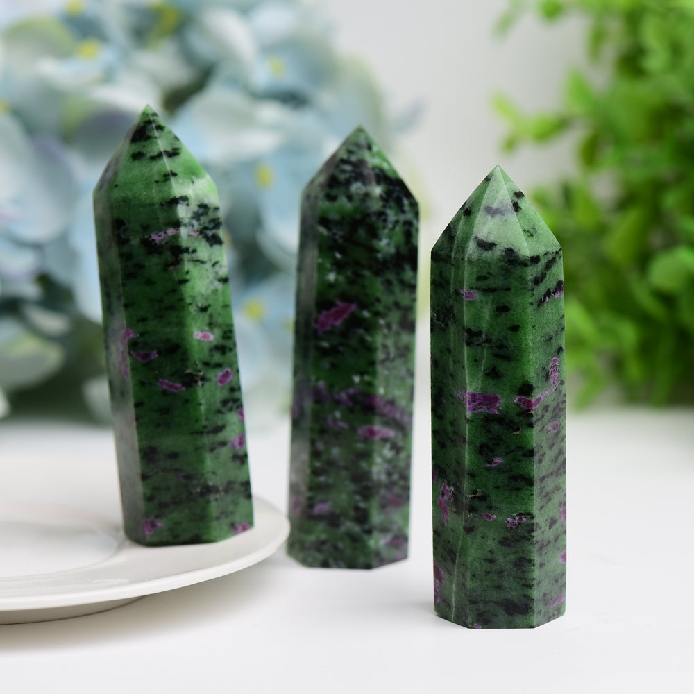 2.5"-4.0" Ruby In Zoisite Crystal Points Towers Bulk Best Crystal Wholesalers