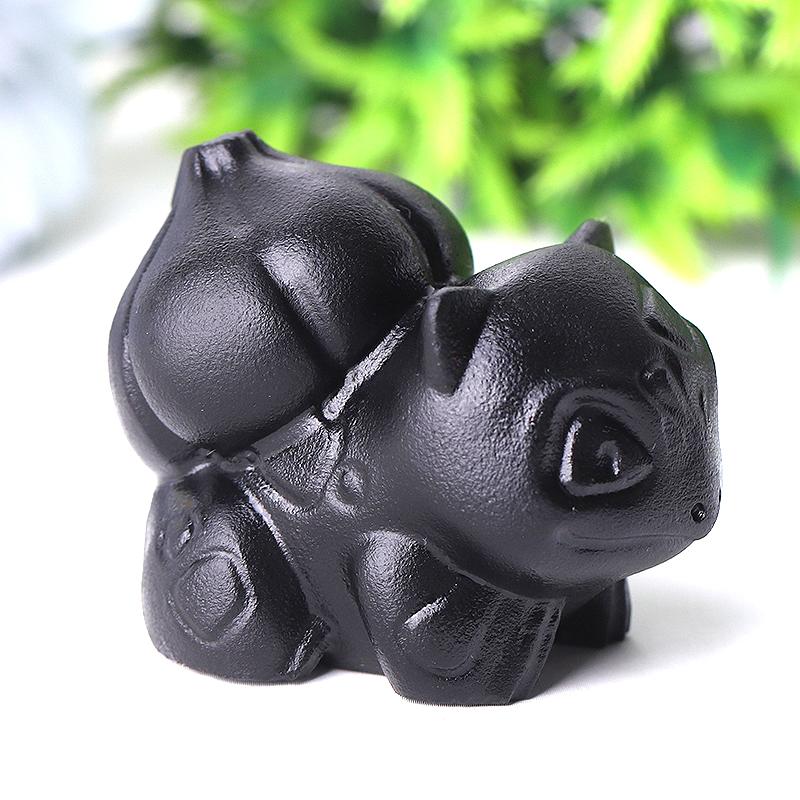 2" Black Obsidian Bulbasaur Crystal Carvings Cartoon Bulk Best Crystal Wholesalers