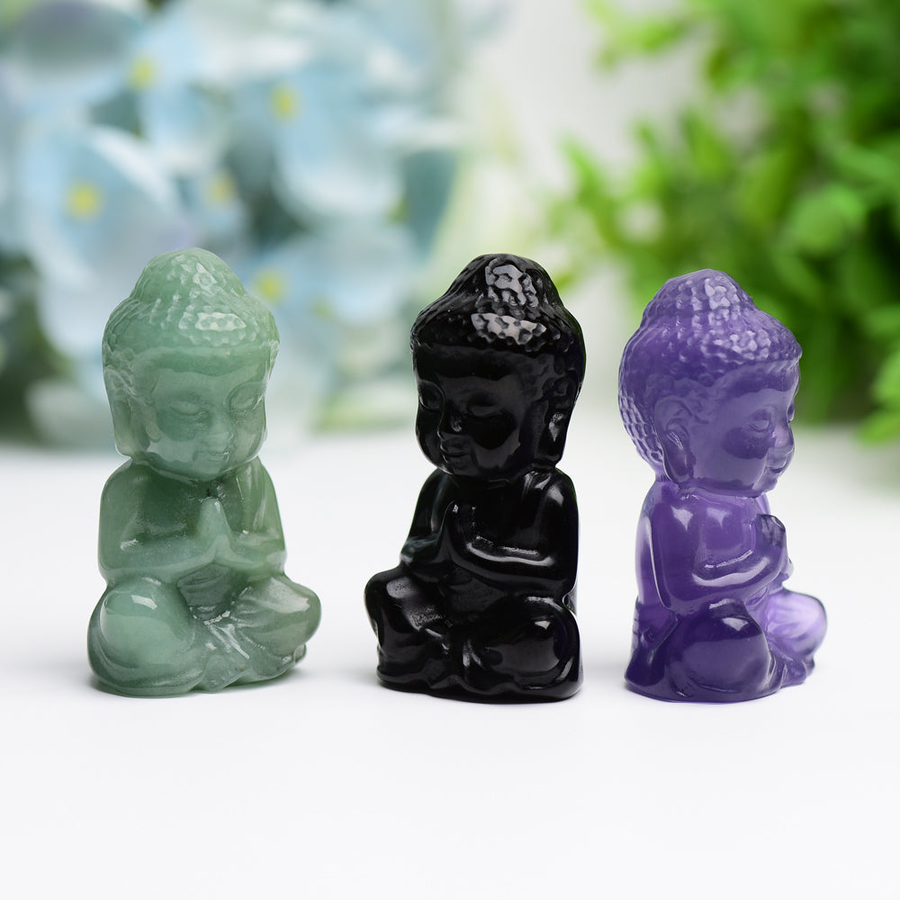 2.3" Buddha Crystal Carving Model Cartoon Bulk Best Crystal Wholesalers Fluorite Green Aventurine Black Obsidian