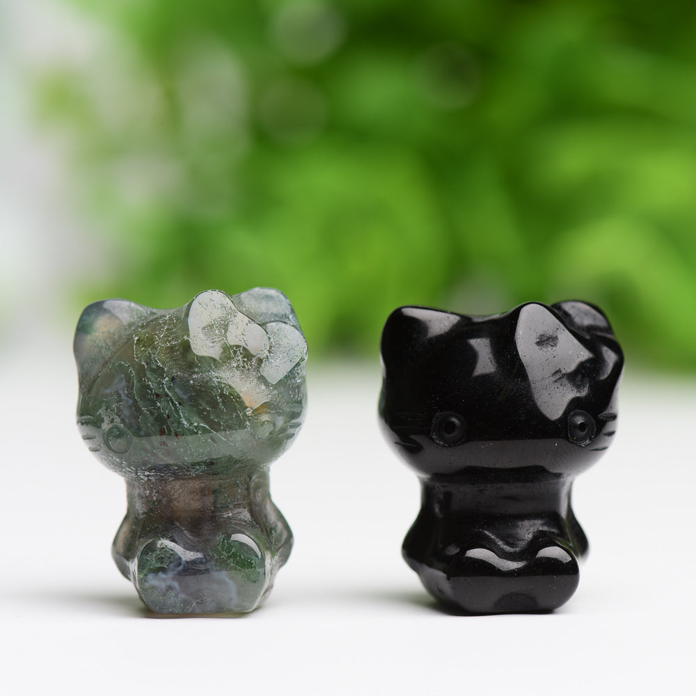 1.2" Hello Kitty Mini Crystal Carving Cartoon Bulk Best Crystal Wholesalers Mahogany Moss Agate Black Obsidian Blue Sandstone