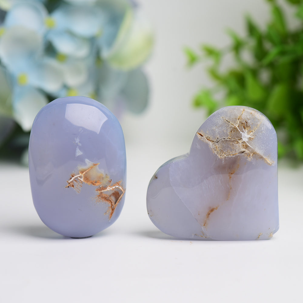 2.0"-2.5" Blue Chalcedony Heart & Palm Stone Bulk Crystal wholesale suppliers