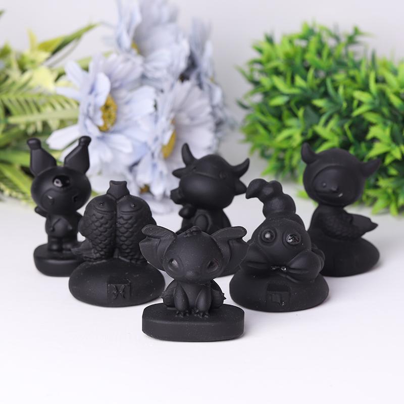 2" Black Obsidian Crystal Carvings Cartoon Bulk Best Crystal Wholesalers