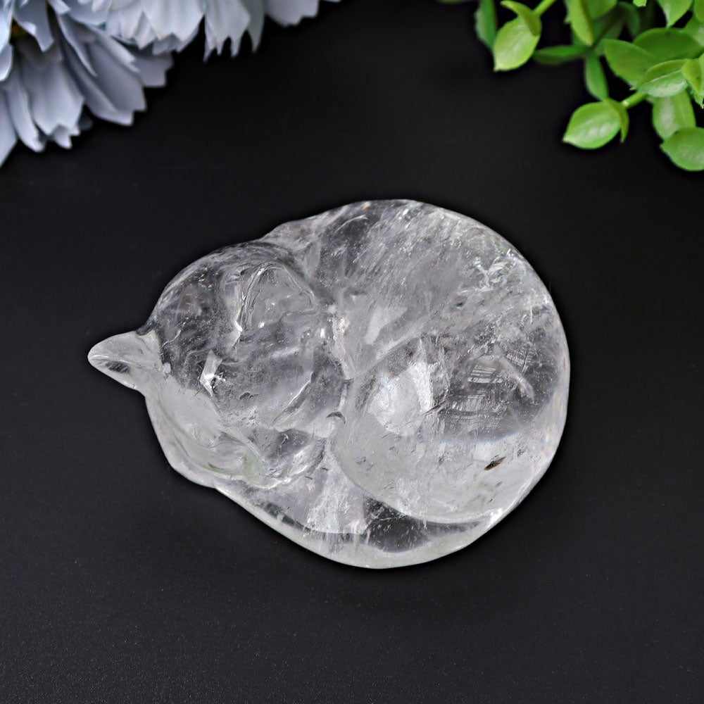 3" Clear Quartz Sleeping Cat Crystal Carvings Best Crystal Wholesalers