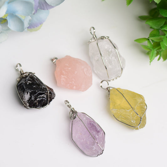 Raw Stone Crystal Pendant Bulk Best Crystal Wholesalers Amethyst Citrine Clear Quartz Black Obsidian Rose Quartz