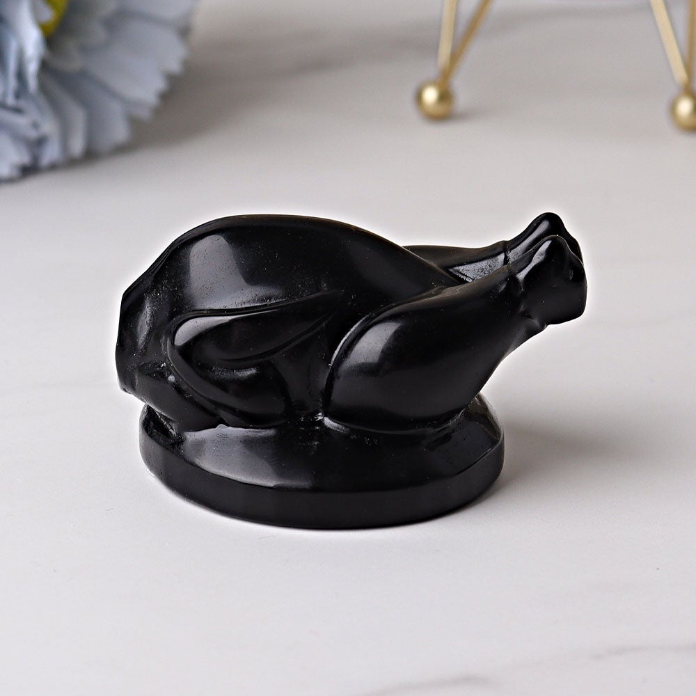 2.35" Black Obsidian Roast Turkey Crystal Carvings Best Crystal Wholesalers