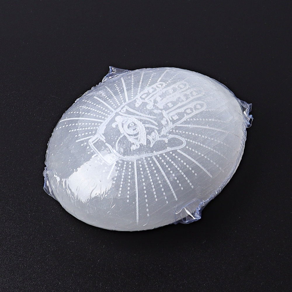 2.4" Selenite Palm Stone with Printing Best Crystal Wholesalers