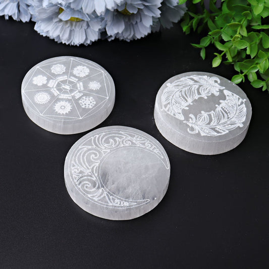 3.2" Selenite Coaster with Printing Best Crystal Wholesalers