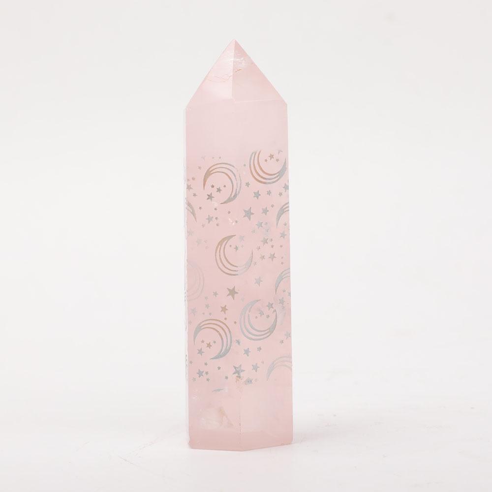 Rose Quartz Towers Points Bulk with Laser Engraved Pattern Best Crystal Wholesalers