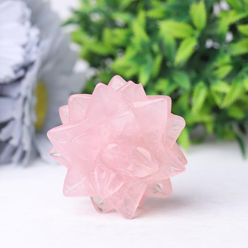 2" Rose Quartz Flower Crystal Carvings Plants Bulk Best Crystal Wholesalers