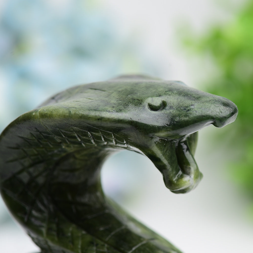 5.5" Green Jade Cobra Snake Crystal Carving Free Form Bulk WholesaleBest Crystal Wholesalers