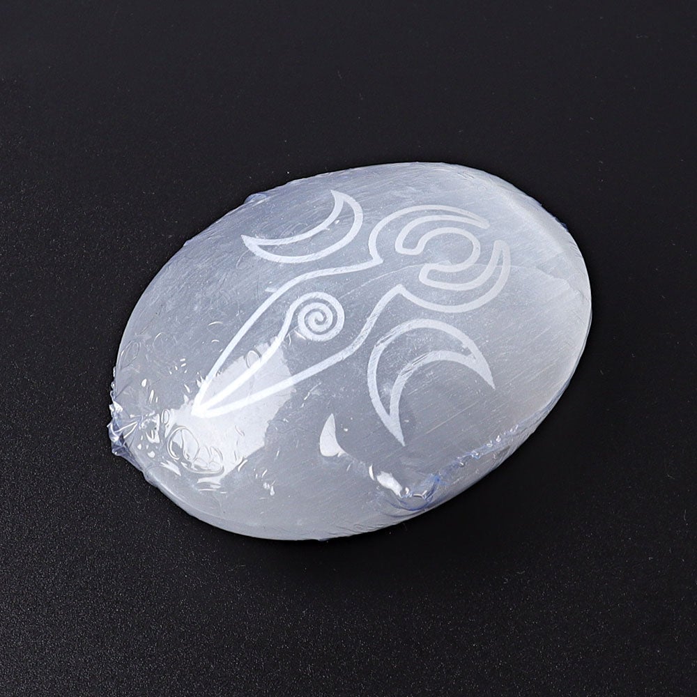 2.4" Selenite Palm Stone with Printing Best Crystal Wholesalers