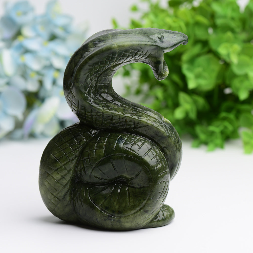 5.5" Green Jade Cobra Snake Crystal Carving Free Form Bulk WholesaleBest Crystal Wholesalers