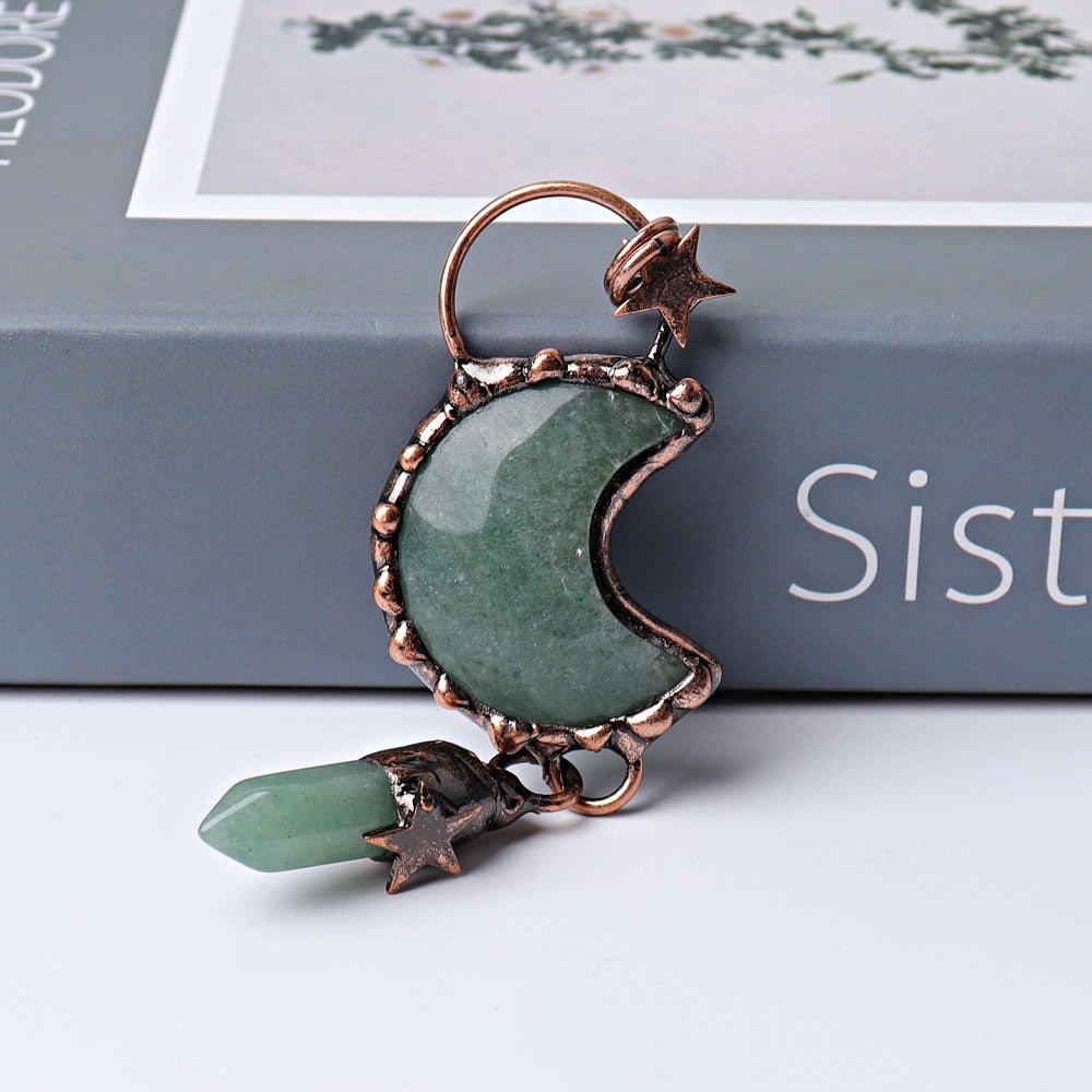 3.6" Green Aventurine Moon Design Pendant Best Crystal Wholesalers