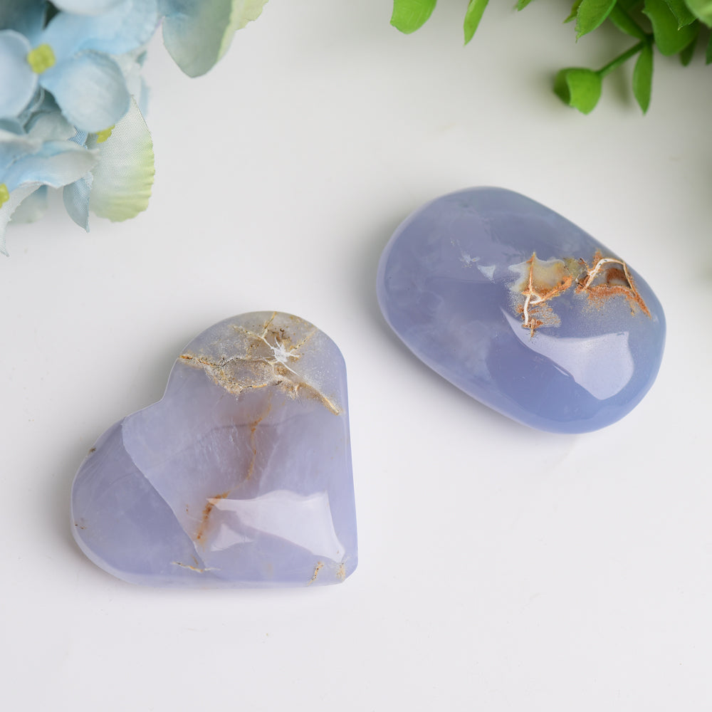 2.0"-2.5" Blue Chalcedony Heart & Palm Stone Bulk Crystal wholesale suppliers