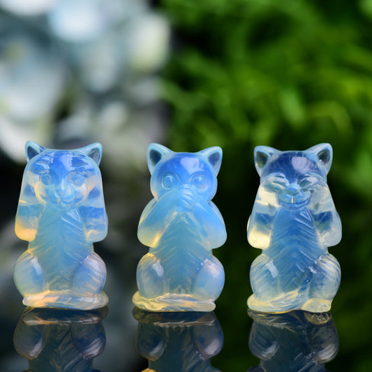 1.9" Opalite Cat 'Hear No Evil, Speak No Evil, See No Evil' Crystal Carving Animal Cartoon Bulk Best Crystal Wholesalers