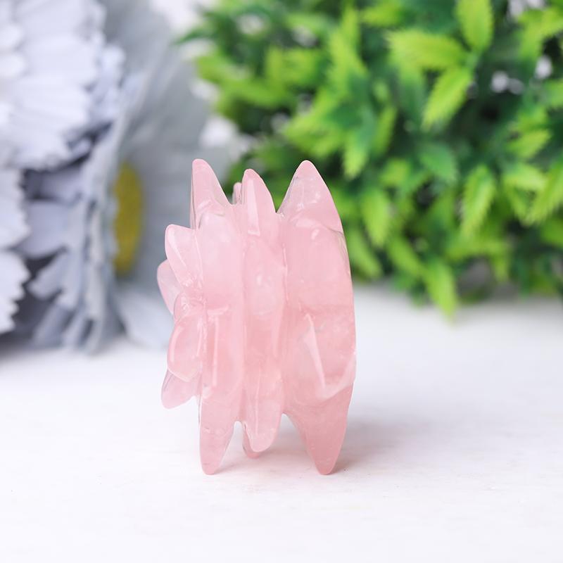 2" Rose Quartz Flower Crystal Carvings Plants Bulk Best Crystal Wholesalers