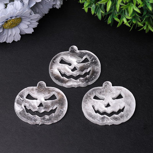 2.5" Selenite Pumpkin Face Hand Carving Halloween Gift Bulk Best Crystal Wholesalers