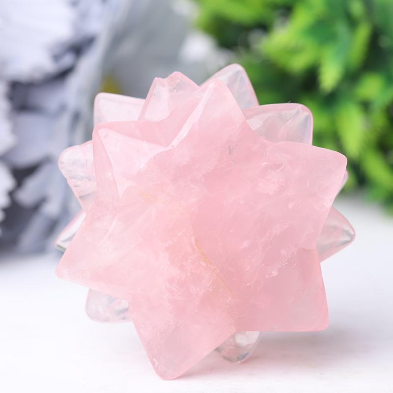 2" Rose Quartz Flower Crystal Carvings Plants Bulk Best Crystal Wholesalers